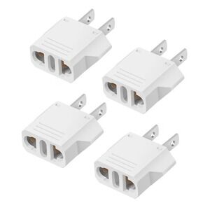 Plug Adapter Travel 4 Pack White New European to US 220V to 110V Type A